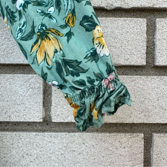 Janie and Jack Floral Ruffle Bow Collar Dress Malachite Green Floral - Picture 6 of 9